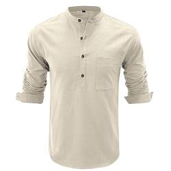 HOTIAN Herren Langarm Shirts, Henley Shirt Baumwolle,Herren Basic Long-Sleeved Shirts,Lässige T-Shirt mit Knöpfen Einfarbige,Waffelstrick Causal Shirt Elfenbein S von HOTIAN