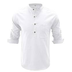 HOTIAN Herren Langarm Shirts, Henley Shirt Baumwolle,Herren Basic Long-Sleeved Shirts,Lässige T-Shirt mit Knöpfen Einfarbige,Waffelstrick Causal Shirt Weiß M von HOTIAN