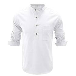 HOTIAN Herren Langarm Shirts, Henley Shirt Baumwolle,Herren Basic Long-Sleeved Shirts,Lässige T-Shirt mit Knöpfen Einfarbige,Waffelstrick Causal Shirt Weiß XL von HOTIAN