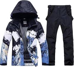 HOTIAN Herren Schneeanzug, Herren Ski Jacke und Hosen Set,Winter Warme Schnee Skifahren Sätze,für Wandern Klettern Isoliertes Snowboarden blue+black M von HOTIAN