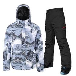 HOTIAN Herren Schneeanzug, Herren Ski Jacke und Hosen Set,Winter Warme Schnee Skifahren Sätze,für Wandern Klettern Isoliertes Snowboarden blue+black XL von HOTIAN