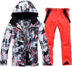 HOTIAN Herren Schneeanzug, Herren Ski Jacke und Hosen Set,Winter Warme Schnee Skifahren Sätze,für Wandern Klettern Isoliertes Snowboarden redwhite+orange XS von HOTIAN