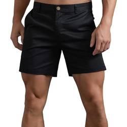 HOTIAN Herren Shorts Herren Chino Shorts Sommer Kurze Hosen Atmungsaktiv Bermuda Shorts 6 Zoll Innennaht Flache Stretch Kurze Black L von HOTIAN