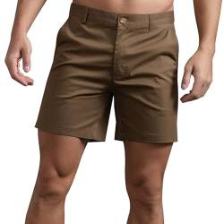 HOTIAN Herren Shorts Herren Chino Shorts Sommer Kurze Hosen Atmungsaktiv Bermuda Shorts 6 Zoll Innennaht Flache Stretch Kurze Brown L von HOTIAN