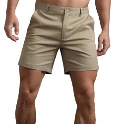 HOTIAN Herren Shorts Herren Chino Shorts Sommer Kurze Hosen Atmungsaktiv Bermuda Shorts 6 Zoll Innennaht Flache Stretch Kurze Khaki S von HOTIAN