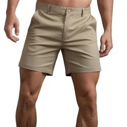 HOTIAN Herren Shorts Herren Chino Shorts Sommer Kurze Hosen Atmungsaktiv Bermuda Shorts 6 Zoll Innennaht Flache Stretch Kurze Khaki XL von HOTIAN