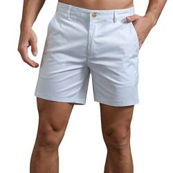 HOTIAN Herren Shorts Herren Chino Shorts Sommer Kurze Hosen Atmungsaktiv Bermuda Shorts 6 Zoll Innennaht Flache Stretch Kurze White L von HOTIAN