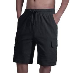 HOTIAN Herren Shorts Sommer Kurze Hosen Herren Cargo Shorts Herren Leinenhose Herren kurz Kordelzug mit Taschen Fit Freizeithose Laufshorts von HOTIAN