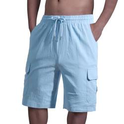 HOTIAN Herren Shorts Sommer Kurze Hosen Herren Cargo Shorts Herren Leinenhose Herren kurz Kordelzug mit Taschen Fit Freizeithose Laufshorts von HOTIAN