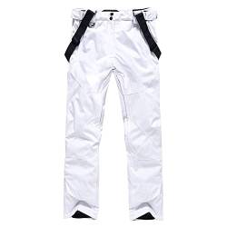 HOTIAN Herren Skihose Hosenträgerhose Outdoorhose Snowboardhose Winter Wasserdicht Warm Abnehmbare Hosenträger Skilanglaufhose Thermohose Wanderhose Ski Pant White S von HOTIAN