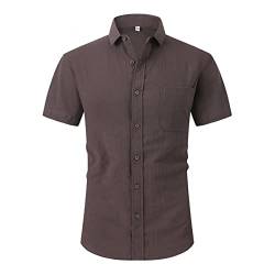 Herren Hemd Businesshemd Kurzarm Slim Fit Leinenshirt Freizeithemd Sommer Kurzarmhemd Basic Shirt Grey01 L von HOTIAN