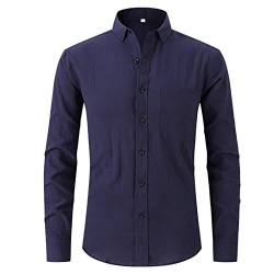 Herren Hemd Businesshemd Kurzarm Slim Fit Leinenshirt Freizeithemd Sommer Kurzarmhemd Basic Shirt Navy02 M von HOTIAN