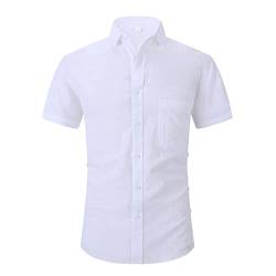 Herren Hemd Businesshemd Kurzarm Slim Fit Leinenshirt Freizeithemd Sommer Kurzarmhemd Basic Shirt White01 L von HOTIAN