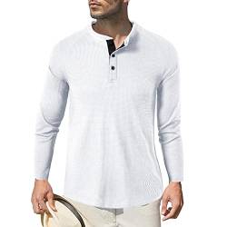 Herren Langarm Shirts, Henley Shirt Baumwolle,Herren Basic Long-Sleeved Shirts,Lässige T-Shirt mit Knöpfen Einfarbige,Waffelstrick Causal Shirt Weiß XL von HOTIAN