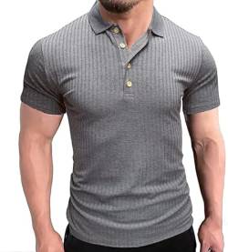 Herren Poloshirts Kurzarm Herren Kurzarm Atmungsaktives Sommer Slim-Fit Herrenhemden Kurzarm Freizeithemd Hemd Golf T-Shirt Grau L von HOTIAN