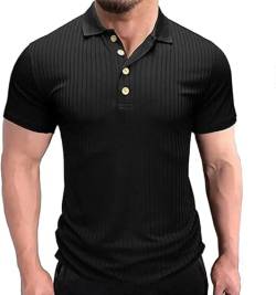 Herren Poloshirts Kurzarm Herren Kurzarm Atmungsaktives Sommer Slim-Fit Herrenhemden Kurzarm Freizeithemd Hemd Golf T-Shirt Schwarz M von HOTIAN