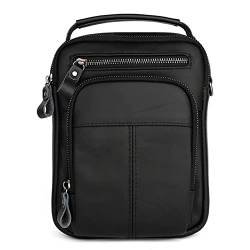 Echtes Leder Herren Umhängetasche für 7,9" Business Men Messenger Bags Vintage Crossbody Bag Male Handtasche (Black) von HOTIPS