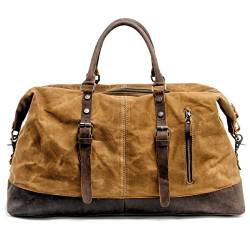 Große Kapazität Herren Hand Reisetasche Canvas Messenger Gepäcktasche Rindsleder (Khaki) von HOTIPS