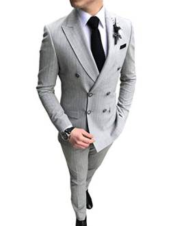 HOTK Herren Peak Lapel 2-teilige Slim Fit gestreifte Anzug Anzug Blazer Hose Formale Smoking von HOTK
