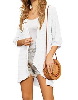 HOTOUCH Cardigan Damen Elegant Strandkleid Sommer Loose Cover up Kimono Cardigan Bademode Strand Vertuschen Shirt Elegant Strandtunika Weiß L von HOTOUCH