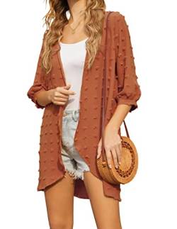 HOTOUCH Damen Chiffon Cardigan Bikini Cover Up 3/4 Ärmel Strandkleid Elegant Strickjacke Bademode Strand Vertuschen Shirt Sommer Lang Pareo Orange M von HOTOUCH