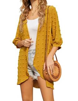 HOTOUCH Damen Strandkleid Bikini Cover Up Sommer Elegant Cardigan Lässige 3/4 Ärmel Strickjacke Lang Chiffon Bolero Bademode Strand Vertuschen Shirt Gelb L von HOTOUCH