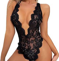 HOTSO Damen Sexy Body Dessous Spitze Reizwäsche Bodysuit Tiefer V-Ausschnitt Erotische Negligee Lingerie Babydoll Unterwäsche Sexy Outfit für Sex, S-XL von HOTSO