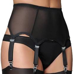 HOTSO Damen Strapsgürtel Sexy Guepiere Strumpfhalter Sexy Set Strumpfhalter Spitze Große Größe Schwarz Strümpfe für Strumpfhalter Dessous mit 6 verstellbaren Trägern, Schwarz , XS/S von HOTSO