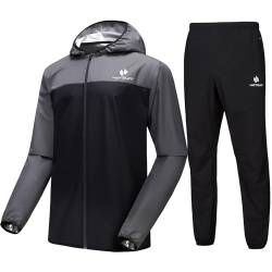 HOTSUIT Schwitzanzug Herren Trainingsanzüge Fitnessstudio Workout Übung Saunajacke Hose Ganzkörper,Grau,5XL von HOTSUIT