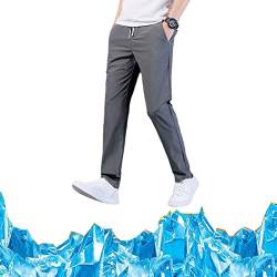 HOUHOUYIBA Atmungsaktive Freizeithose aus Eisseide,Herren-Workout-Sporthose, elastische Taillenhose mit Kordelzug, Lounge-Hose mit Taschen (Dunkelgrau,3XL) von HOUHOUYIBA