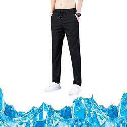 HOUHOUYIBA Atmungsaktive Freizeithose aus Eisseide,Herren-Workout-Sporthose, elastische Taillenhose mit Kordelzug, Lounge-Hose mit Taschen (Schwarz,3XL) von HOUHOUYIBA