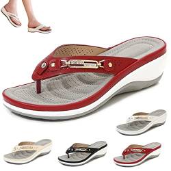 HOUHOUYIBA Damen-Bogenstütze, Weiches Kissen, Flip-Flops, Zehenstegsandalen, Hausschuhe, Strandpantoffel, Bequeme Flip-Flops, Strand-Bohemian-Sandalen (Rot,36), 36 EU von HOUHOUYIBA