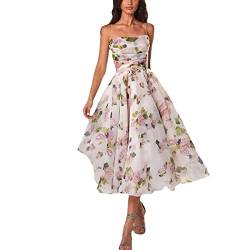 HOUHOUYIBA Elegantes bedrucktes Strapskleid, Damen Strapskleid Sommer ärmellos Vintage Print, Blumendruck Boho Maxikleid lang elegant (weißer Druck,XS) von HOUHOUYIBA
