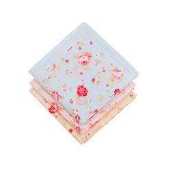HOULIFE 3 Stücke Damen Rose Blumen Taschentücher aus reiner Baumwolle 45x45cm 3 Farben für Alltagsgebrauch von HOULIFE