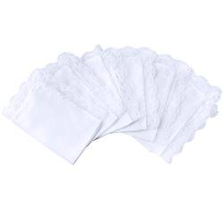 HOULIFE 6 Stücke Damen Klein Weiß Taschentücher aus Reiner Baumwolle mit Spitzen 25x25cm für Alltagsgebrauch&Hochzeit (Weiß 1-12 Stücke) von HOULIFE