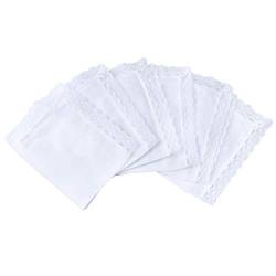 HOULIFE 6 Stücke Damen Klein Weiß Taschentücher aus Reiner Baumwolle mit Spitzen 25x25cm für Alltagsgebrauch&Hochzeit (Weiß 3-12 Stücke) von HOULIFE