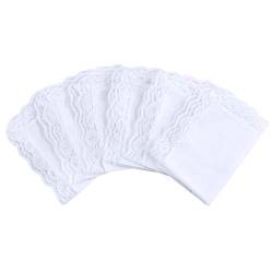 HOULIFE 6 Stücke Damen Klein Weiß Taschentücher aus Reiner Baumwolle mit Spitzen 25x25cm für Alltagsgebrauch&Hochzeit von HOULIFE