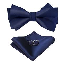 HOULIFE Fliege Herren Set - Verstellbare Fliege aus Satin Polyester Vorgebunden Fliege, einfarbige Einstecktuch, Manschettenknöpfe Set für Bräutigam Hochzeit formal mit Geschenkbox von HOULIFE