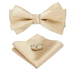 HOULIFE Fliege Herren Set - Verstellbare Fliege aus Satin Polyester Vorgebunden Fliege, einfarbige Einstecktuch, Manschettenknöpfe Set für Bräutigam Hochzeit formal mit Geschenkbox von HOULIFE