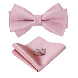 HOULIFE Fliege Herren Set - Verstellbare Fliege aus Satin Polyester Vorgebunden Fliege, einfarbige Einstecktuch, Manschettenknöpfe Set für Bräutigam Hochzeit formal mit Geschenkbox von HOULIFE