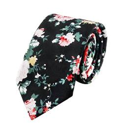 HOULIFE Floral Krawatten für Männer - Skinny Herren Krawatte, Herren Baumwolle Krawatte, Slim Herren Krawatte für Hochzeit Party Casual Daily Use, Schwarz , / von HOULIFE