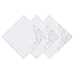 HOULIFE Stofftaschentücher Damen - Taschentuch Hochzeit, Stoff Taschentücher aus Gekämmte Baumwolle Weich Weiße Blumen Stickereien mit Spitzen, 3/6 Stücke, 43x43cm (3, Weiß 3) von HOULIFE