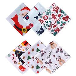 HOULIFE Taschentücher Weihnachten – Taschentuch für Damen, Handkerchiefs for Women, 100% 60S Gekämmte Baumwolle Weihnachtsmann Stofftaschentücher, 3/6 Stück, 40x40cm (6, Just Say Ho&Merry-XMAS) von HOULIFE