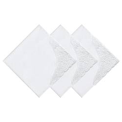 Houlife Damen Taschentuch – Große Einstecktücher für Damen, solide weiße bestickte Spitze, 100 % 60er Jahre gekämmte Baumwolle, Damen-Einstecktuch mit Blumenmuster, 3/6-teilig, Weiß 4, Large von HOULIFE