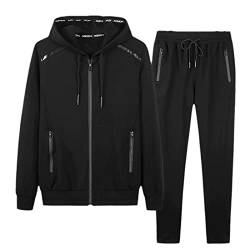 2 Stück Anzüge Hoodies Jogger Herren Winter Sportwear Sets Kapuzenjacke Hosen Hip Hop Trainingsanzug Große Größen, Schwarz , XL von HOURVNEI