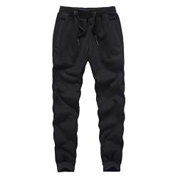 HOURVNEI Herren-Winterhose, dick, warm, mit Fleece gefüttert, einfarbig, Herbst-Jogginghose mit Pelz, Übergröße, schwarz 1, 31-35 von HOURVNEI