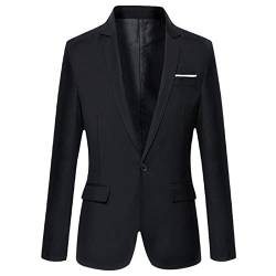 Herren Slim Fit Büro Blazer Jacke Mode Solide Herren Anzug Jacke Hochzeit Mantel Casual Business Männlich Anzug Mantel, Schwarz , L von HOURVNEI