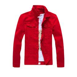 Herrenjacke koreanischer Stil Frühling und Herbst Jeansjacke Slim Langarm Casual Jeansjacke Einfarbig Junge Junge, rot, XXXXL von HOURVNEI