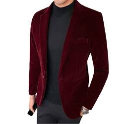 Samt Blazer Herren Mode Casual Blazer Männer Hochzeit Bräutigam Sänger Kostüm Slim Blazer Formal Abendkleid, rot, L von HOURVNEI