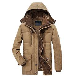 Wintermantel für Herren, mit Kapuze, Pelzfutter, dicke Jacke, lässig, abnehmbare Mäntel, Übergröße, Wish601khaki, M von HOURVNEI